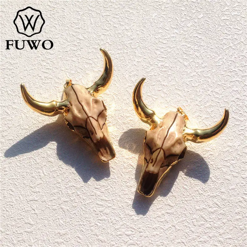FUWO Longhorn Бык скот подвеска в виде черепа 24 каратное золото гальваническая