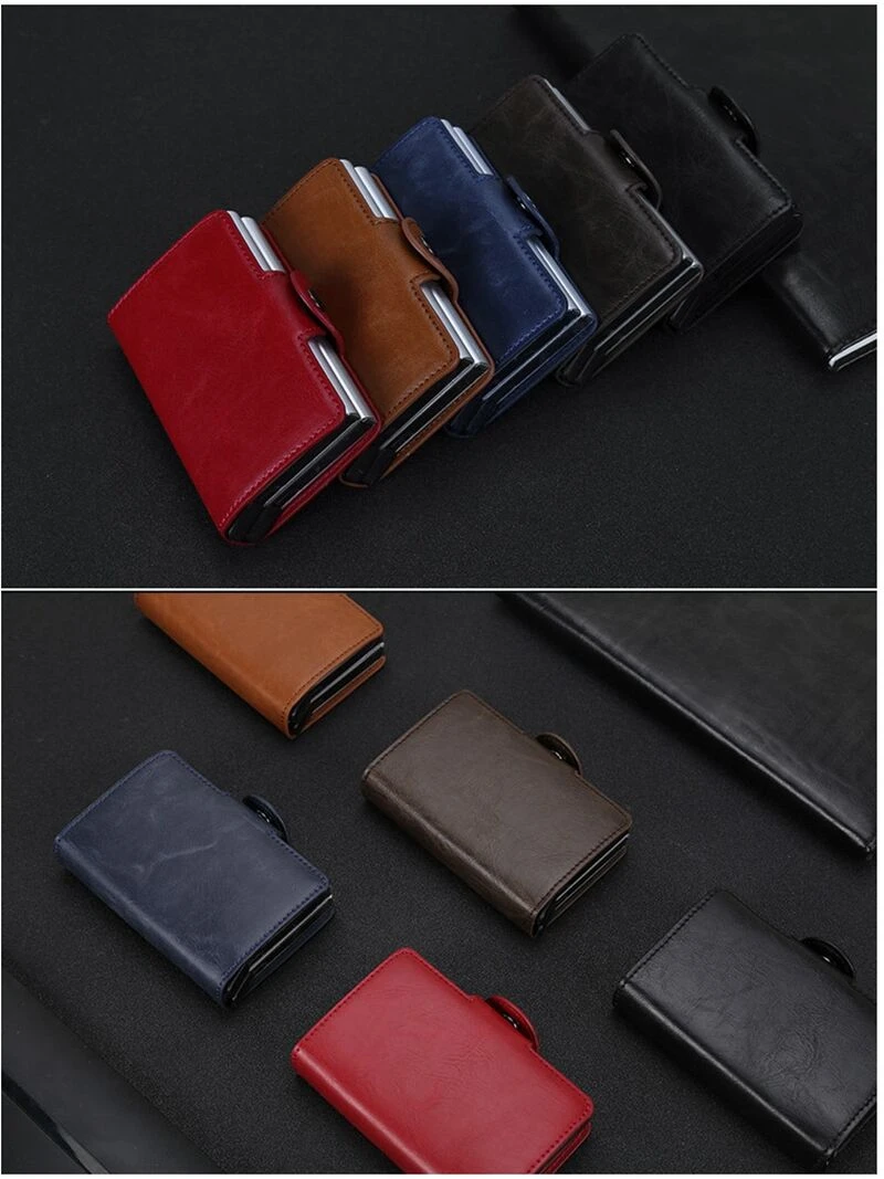Фирменная новинка из металла Для мужчин кредитной держатель для карт s RFID на две карты держатель мода из искусственной кожи карты слайд случаев автоматические мини-кошелек