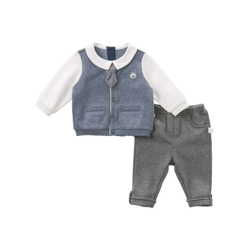 navy Dave bella/DBW8557; одежда для маленьких мальчиков; комплекты одежды с длинными рукавами для детей; Изысканная одежда для детей; комплекты джентльмена с галстуком для мальчиков - Цвет: navy