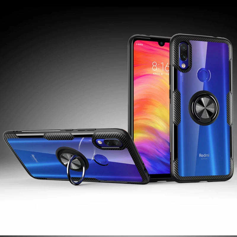 Роскошный чехол для Xiaomi Redmi Y3 прозрачный ПК + Углеволокно полное защитное кольцо