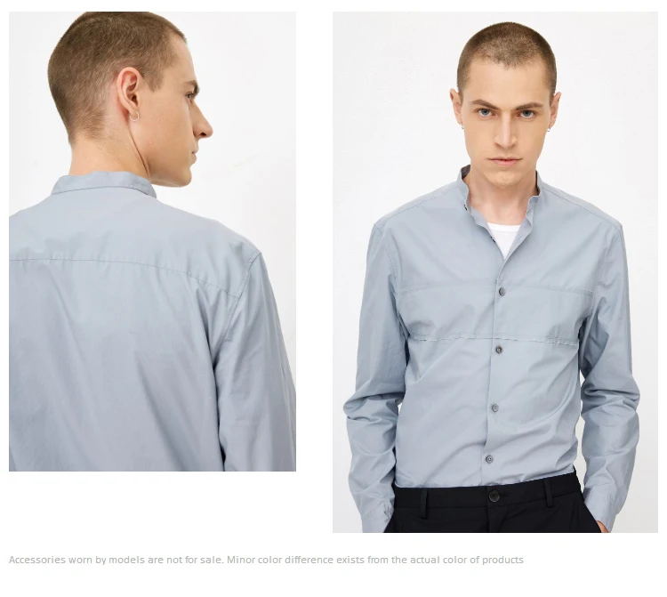 JackJones Мужская хлопковая Повседневная рубашка с воротником-стойкой с длинными рукавами Мужская одежда | 218305520