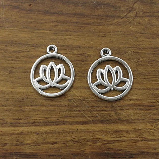 

XKXLHJ 10pcs Charms lotus flower 20mm Tibetan Silver Plated Pendants Antique Jewelry Making DIY Handmade Craft