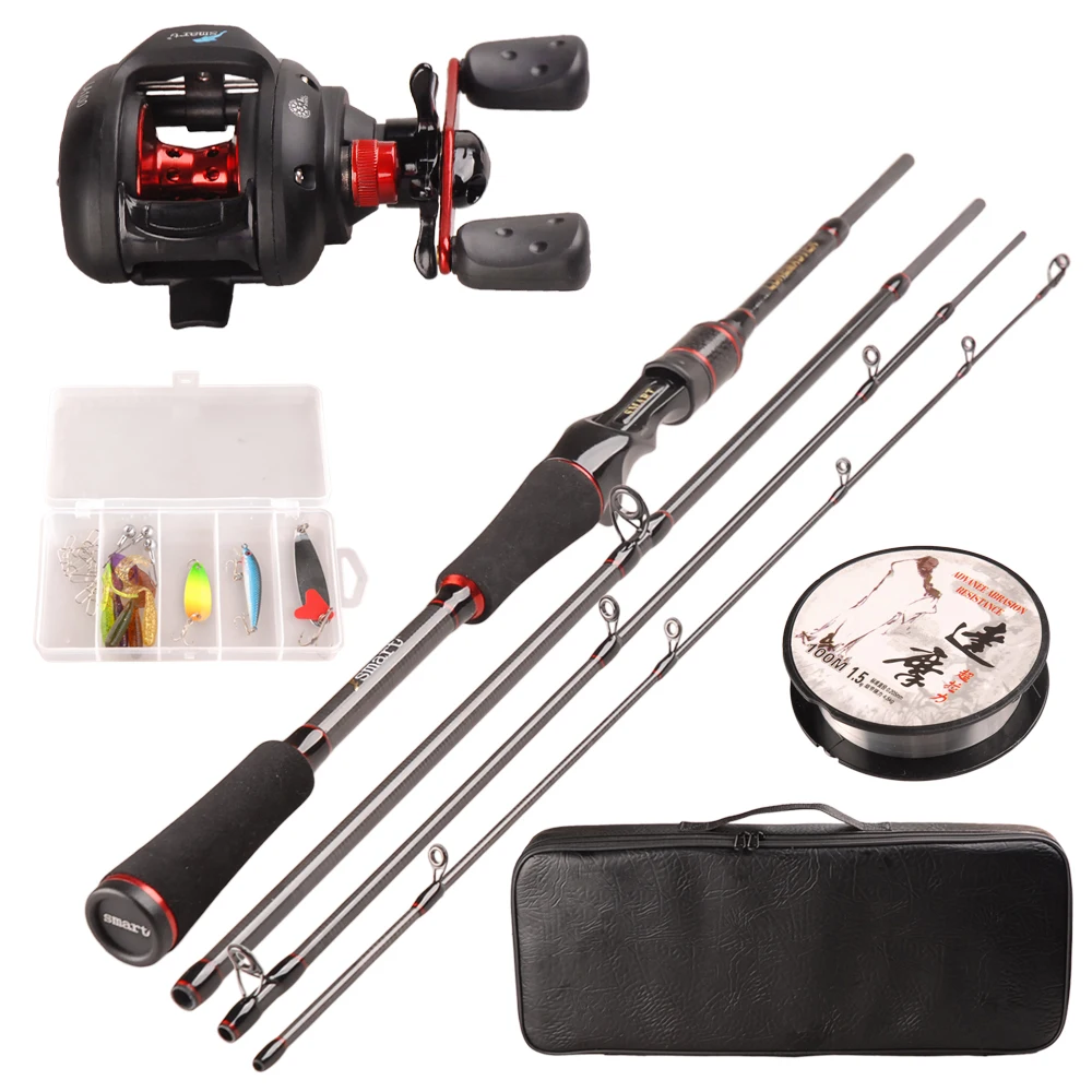 

Smart Fishing Set 1.98m Casting Fishing Rod Combo Baitcasting Reel 100m Nylon Line Lure Fishing Box Spoon Bait Fishing Hook Pin