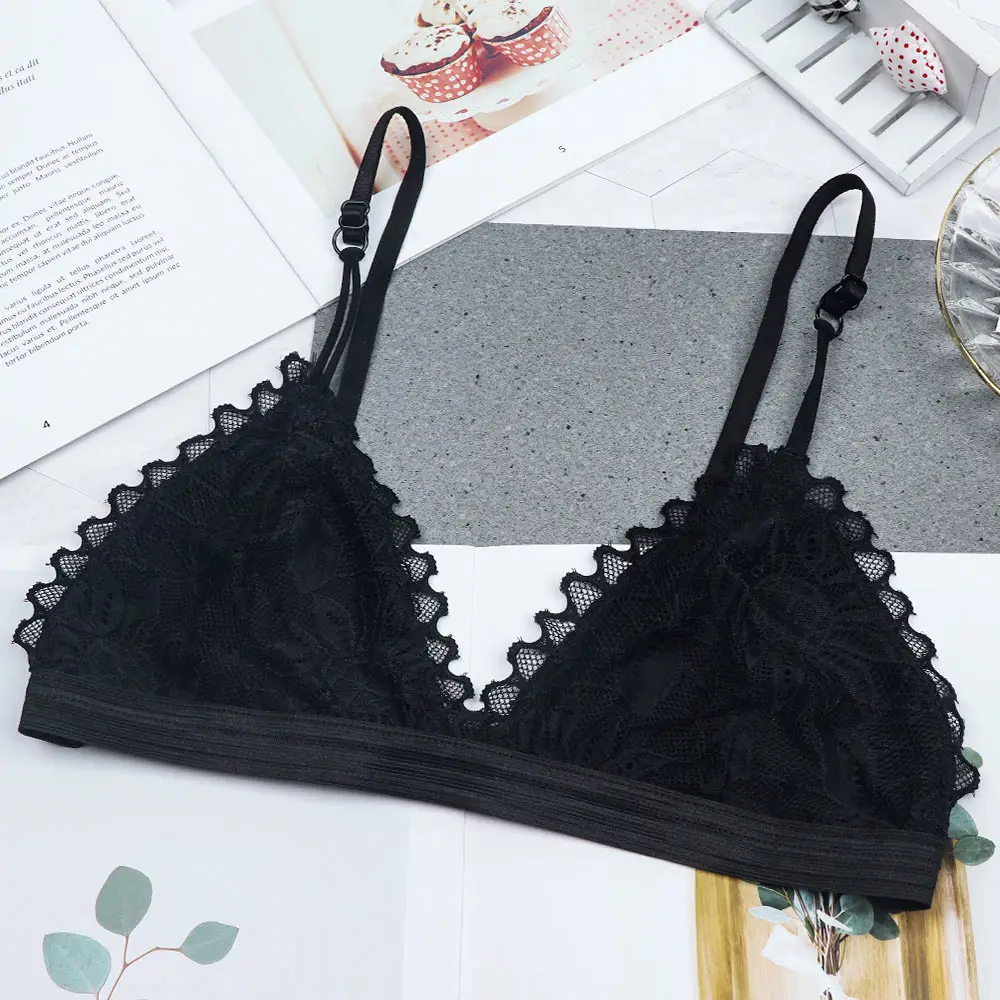 Женский кружевной цветочный бюстгальтер без косточек треугольный пуш ап