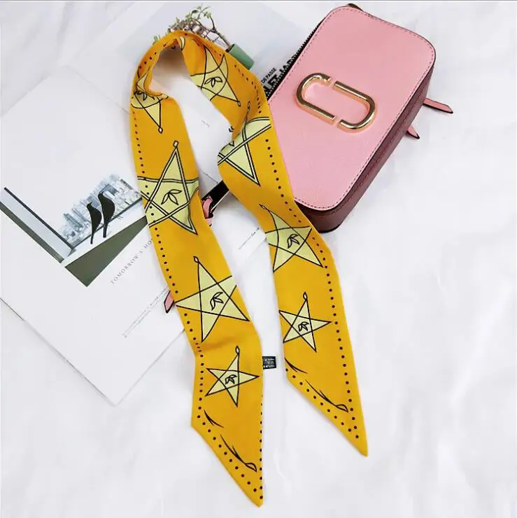 3 Five Star Yellow 26 букв шарф дизайн принт женский шелковый шарф модный головной платок бренд маленький галстук сумка Тощий Созвездие шарф - Цвет: 3 Five Star Yellow