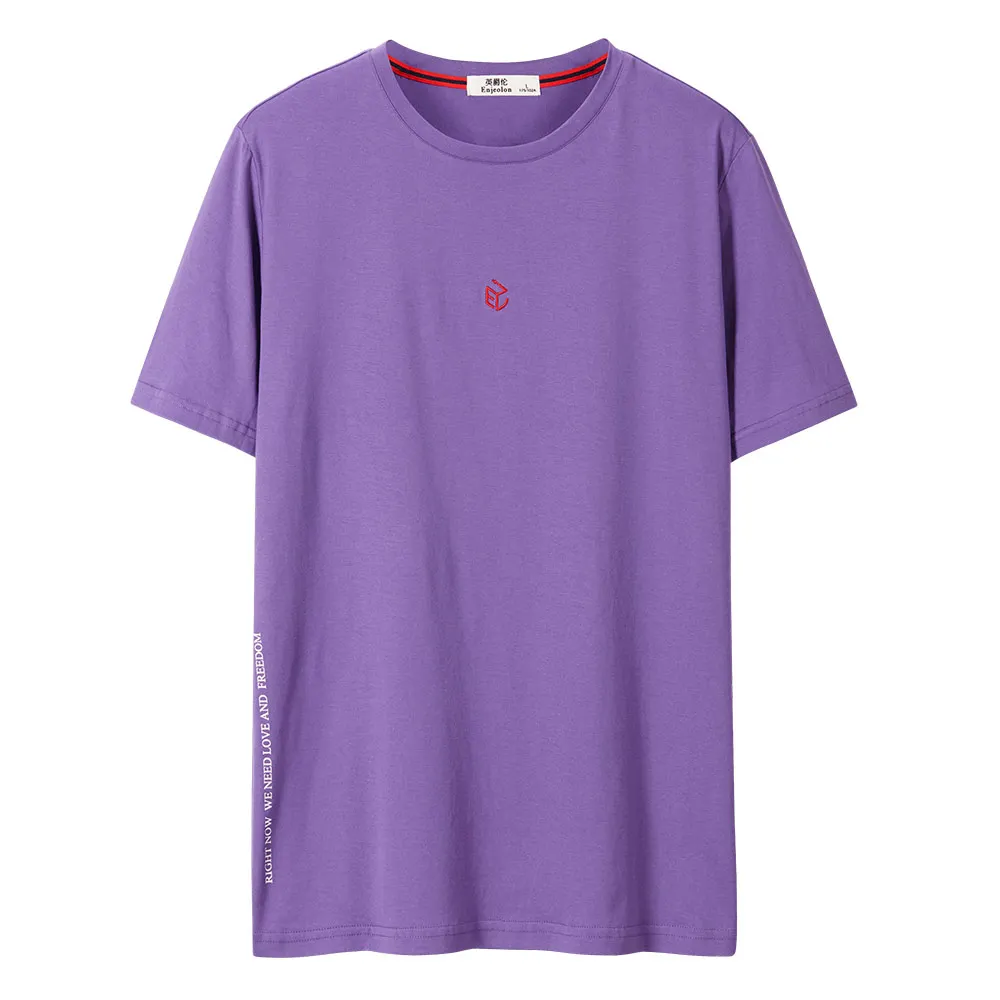 Purple Enjeolon, брендовая футболка, мужская, с круглым вырезом, облегающая, с буквенным принтом, хлопковая футболка, модная, короткий рукав, футболка, мужские топы, Повседневная футболка, T8142 - Цвет: Purple