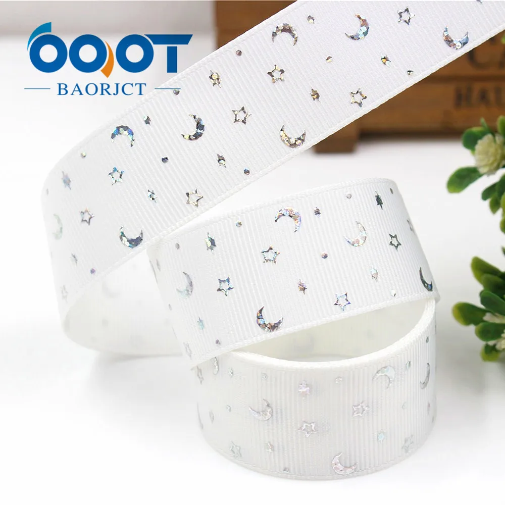 OOOT BAORJCT G-18604-313 блестящая Звезда Луна Лазерная Серебряная корсажная лента 25 мм 10 ярдов DIY лента День рождения свадебное украшение