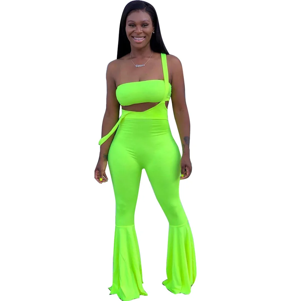 

HAOOHU 2019 Age Reduction Sexy Style Solid 1 Piece Strapless 1 Piece Bib Long Flare Pants Thin Women 2 Piece Beach Set 5245