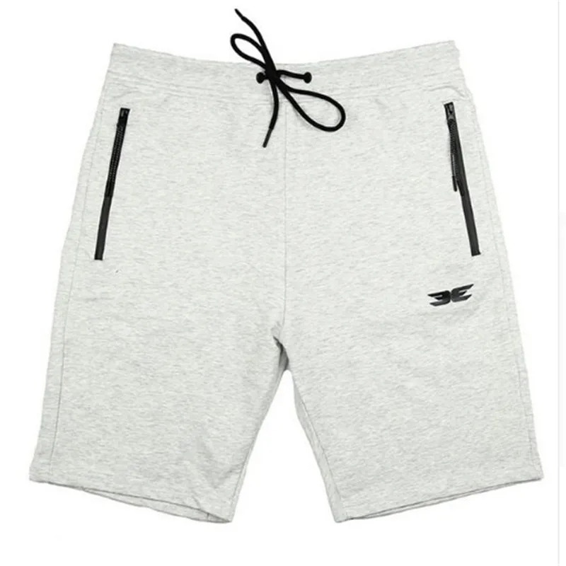 Light gray Высококачественные хлопковые мужские повседневные шорты для фитнеса, брендовые летние шорты, новые модные красные шорты с карманами на молнии для бега - Цвет: Light gray
