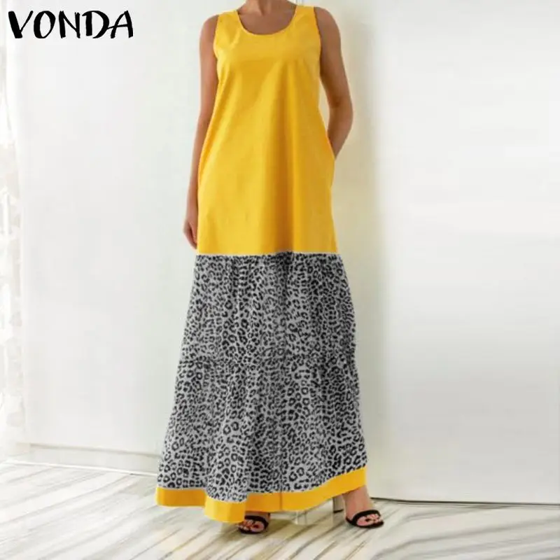 VONDA женское длинное платье макси с леопардовым принтом свободное Повседневное