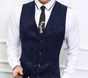 Navy Vest Блейзеры для мужчин сценическая одежда мужская Social Blusa Masculina облегающие Клубные блейзеры 2 шт./3 шт. костюм Homme бизнес - Цвет: Navy Vest