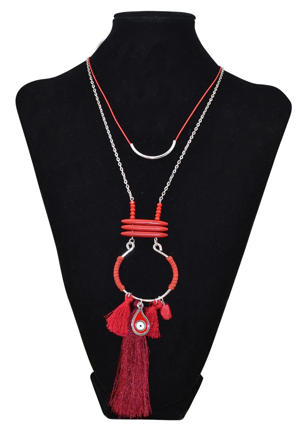 korean Fashion silver plated multiple rope chain turquoise long pendant necklace flower shape inlay gem stone dangle earrings | Украшения и