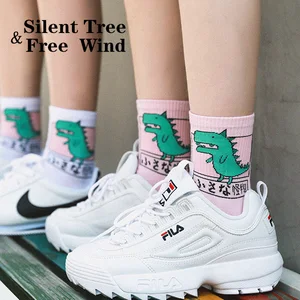 Носки унисекс хлопковые в японском стиле Харадзюку, с изображением динозавра, Шиба, кота, белого, розового цветов, для скейтборда, носки на каждый день