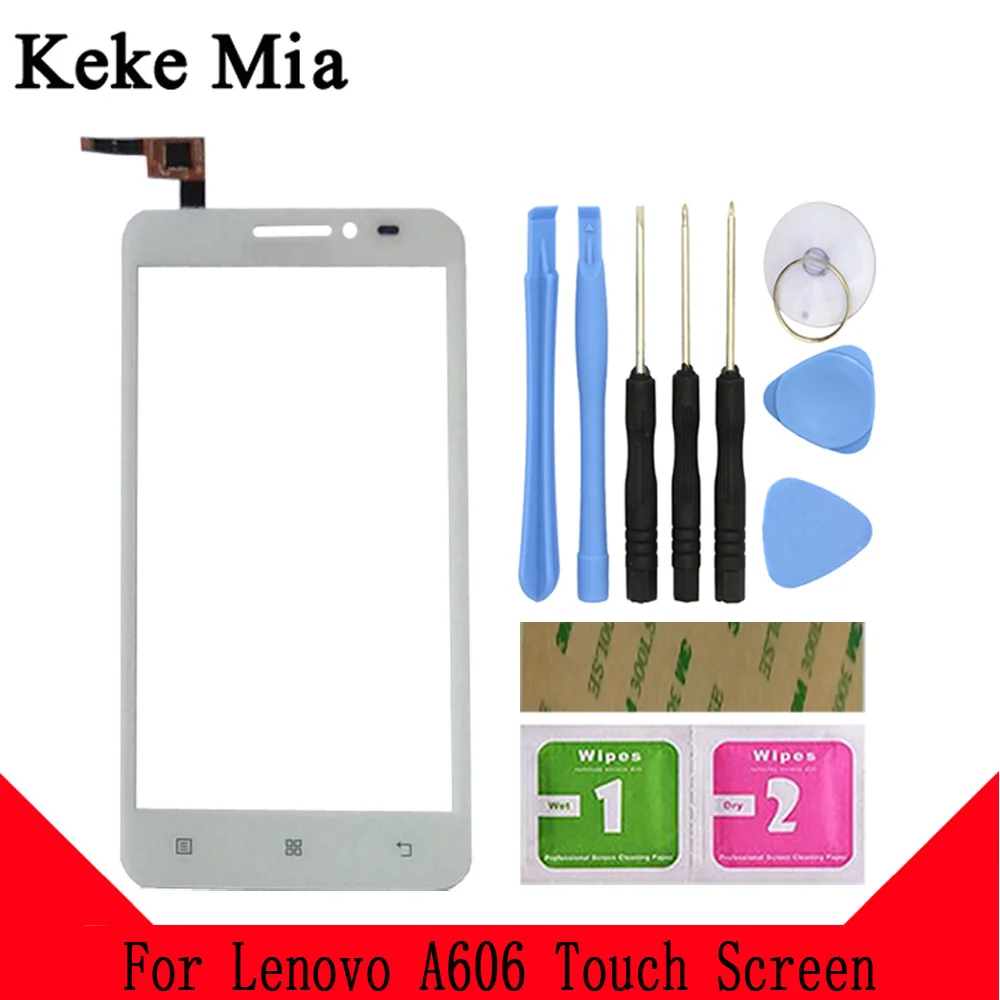 Whihe With Tools Keke Миа 5," A606 сенсорный экран для lenovo A606 Сенсорное стекло Переднее стекло дигитайзер панель сенсор Бесплатный клей+ салфетки - Цвет: Whihe With Tools