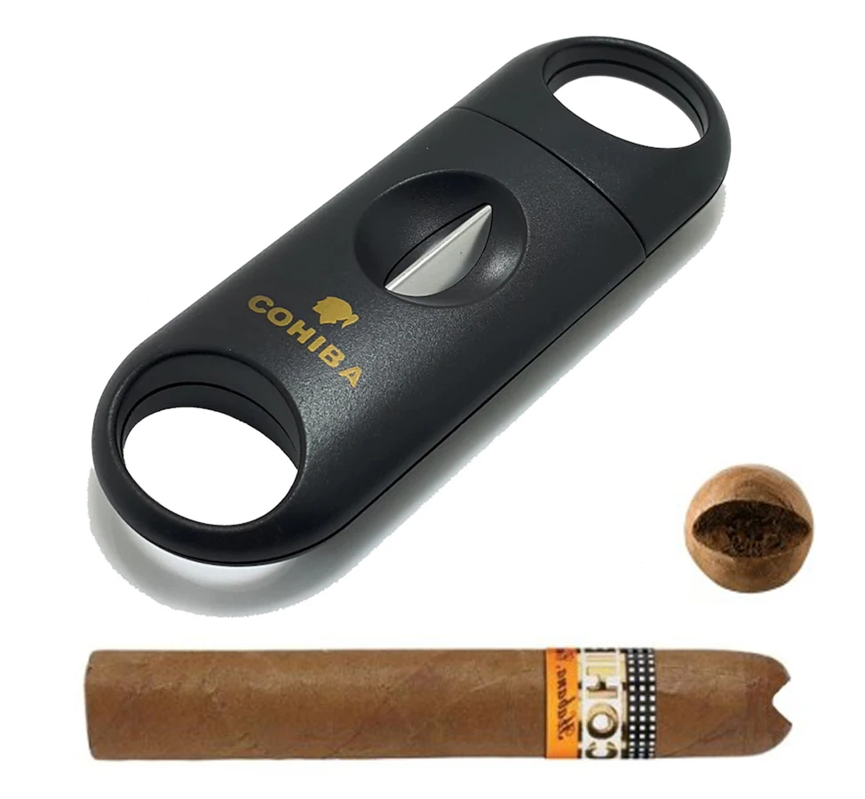COHIBA металл с v образными полосками лезвие пластиковый сигарный резак ножницы для