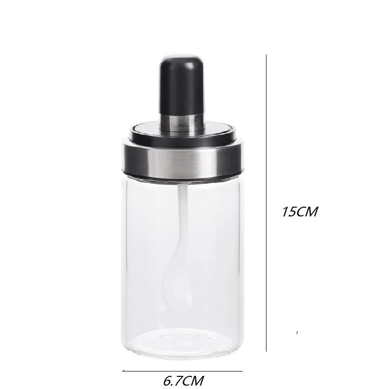 

Household with Spoon Glass Pepper Spice Shaker Salt Seasoning Can Kitchen Cruet Condiment Bottle Coffee Sugar Seal Jar Container