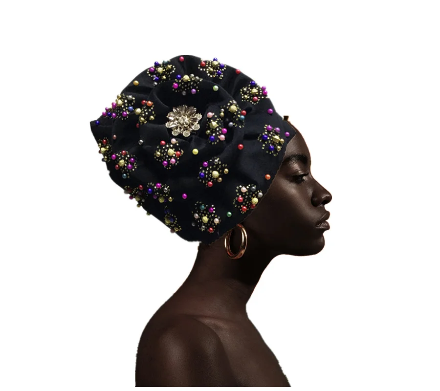 African2019 ASOEBI новый дизайн нигерийский тюрбан в стиле геле с камнями шапка бусинами