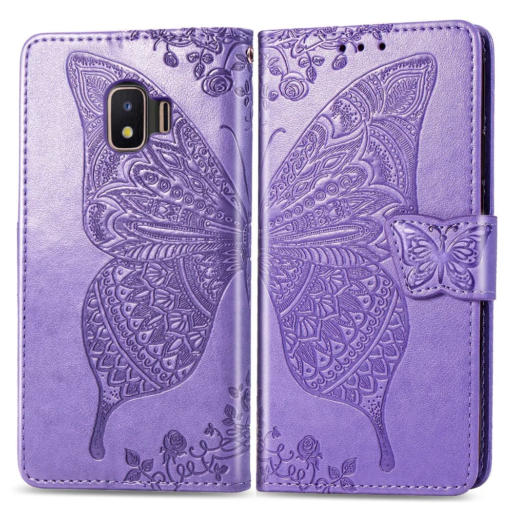 Кожаный чехол-книжка для Samsung Galaxy J2 Core Cover Butterfly Flower Capa On For samsung galaxy J260F