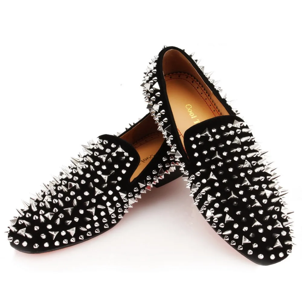 COOL TIRO Golde men Quality Red Bottom Fashion Silver miscellaneous nail Spikes Loafers Rivets Casual Dress Shoes Flats Black | Обувь