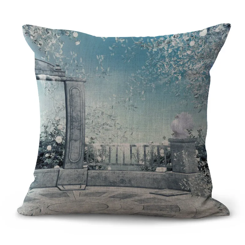 Солнцезащитный чехол для подушки с цветочным принтом креативный из хлопка и льна