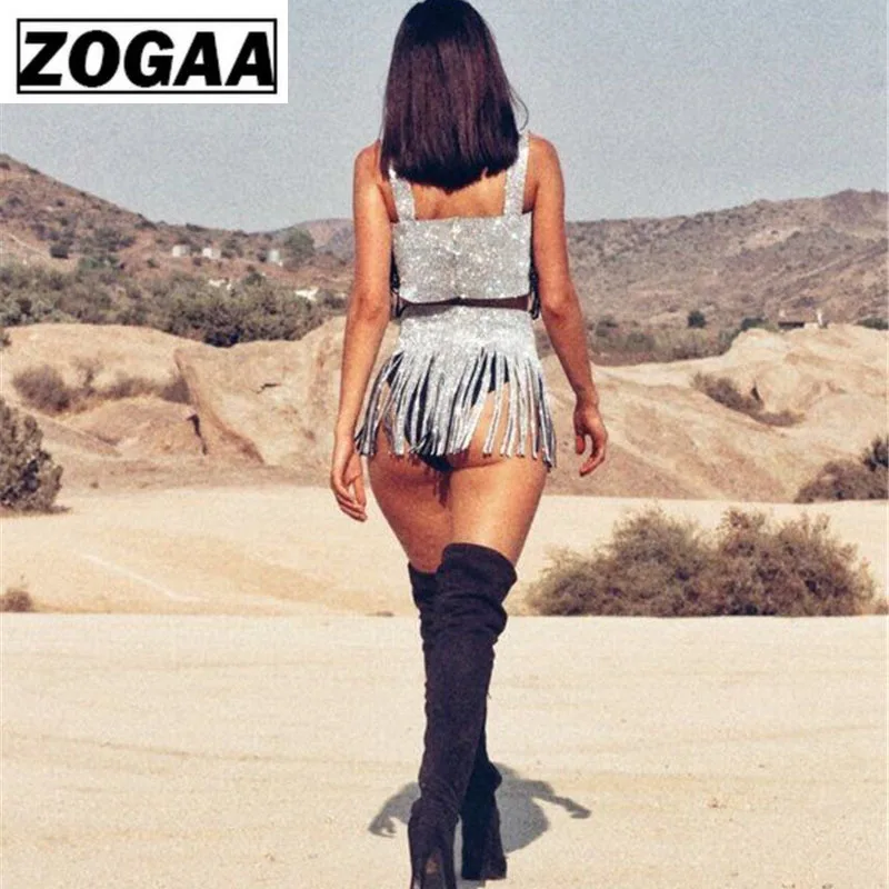 Beyprern Сексуальная мини юбка с металлическими кристаллами и кисточками блестящая