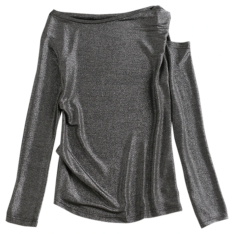 Женская блузка с открытыми плечами однотонная вырезом лодочкой и ярким шелковым