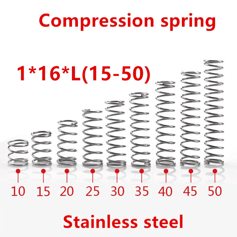 

20pcs/lot 1*16*10/15/20/25/30/35/40/45/50mm spring 1mm stainless steel Micro small Compression spring