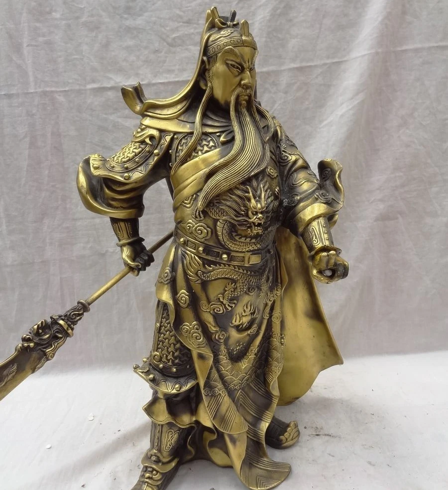 20 &quotКитайский Чистая Бронзовый GuanGong Гуань Юй Бог Вверх Руки Голова Дракона