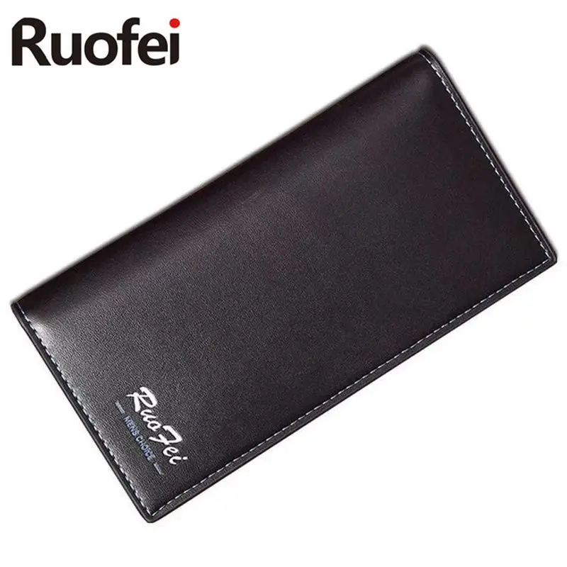 Мужской деловой кошелек однотонный Длинный из искусственной кожи переносной