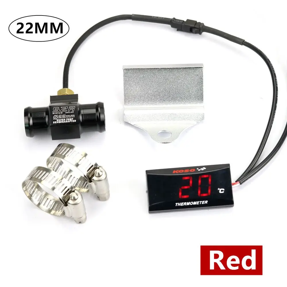 Red-22MM-Support Мотоцикл 12 в цифровой термометр Мото Светодиодный двигатель температура воды инструмент для yamaha honda suzuki KTM BWM Kawasaki Ducati - Цвет: Red-22MM-Support