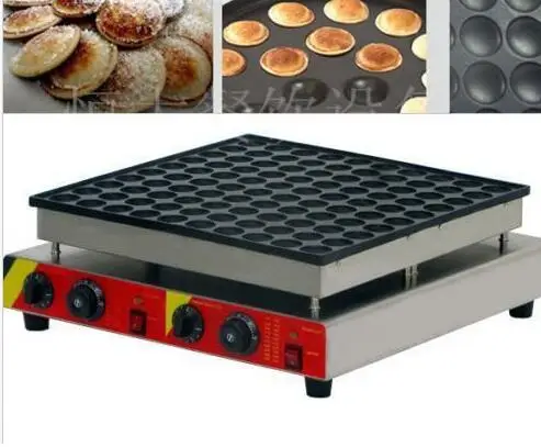 spesifikasi 100 Pcs Penggunaan Komersial Non-stick 220 V Listrik Poffertjes Dutch Pancake Mini Mesin Pembuat Besi Baker + Adonan Dispenser