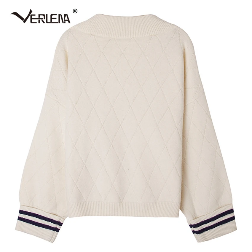 England School Student Style Jumper Black White Sweater Women 2019 Autumn Long Wide Sleeve Turn Back Cuff Stripe Argyle Pullover | Женская