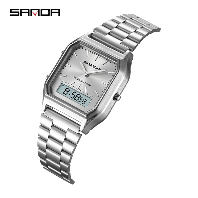 Silver SANDA Military Sports Watches Waterproof Mens Watches Top Brand Luxury Clock Electronic LED Digital Watch Men Relogio Masculino - Цвет: Silver