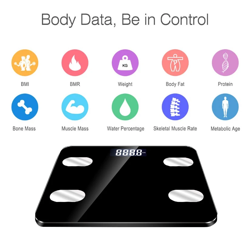 Bluetooth жира масштаба Smart Digital Ванная комната Вес масштаба iOS и Android приложение Беспроводной анализатор состава тела D40