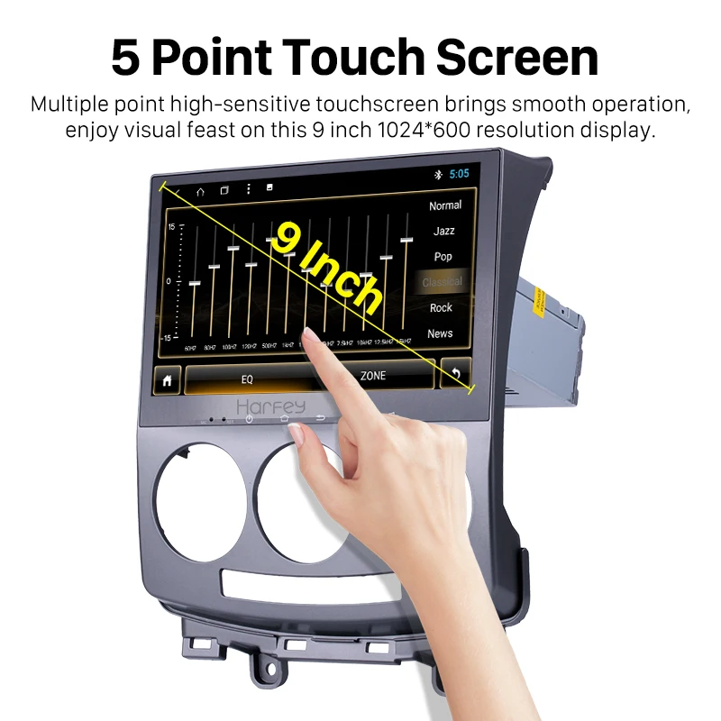 Автомобильное радио Harfey Android 8.1 9 дюймов 1Din для Mazda 5 2005 2006 2007 2008 2009 2010 с сенсорным экраном, GPS-навигацией, мультимедиа-плеером и головным блоком.