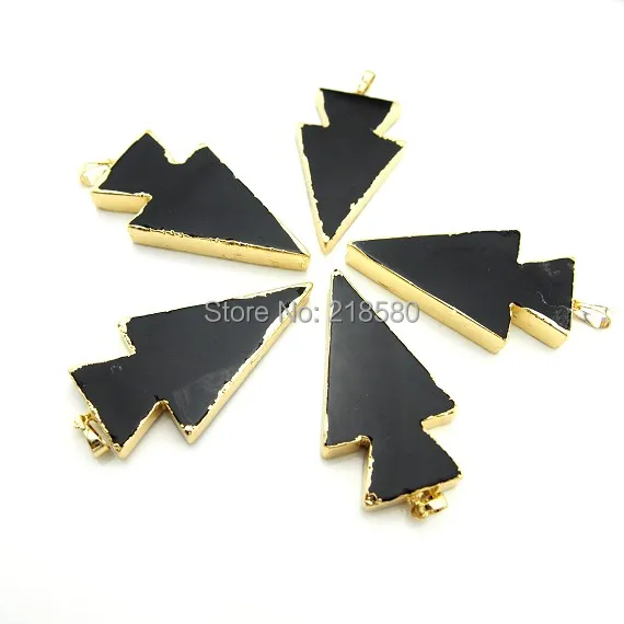 

P6100983 Black Onyx Agates Arrowhead Pendant with Gold
