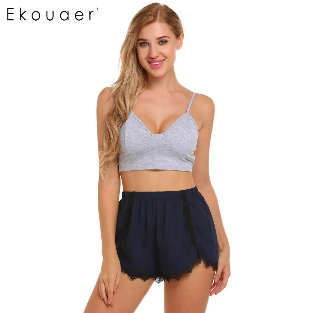 Женский пижамный комплект Ekouaer с коротким топом на бретельках и шортами домашняя