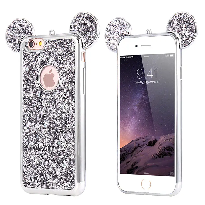 3D супер милый чехол с ушками мышки для iPhone X 7 8 Plus 6 6s plus 5S SE мягкий блестящий