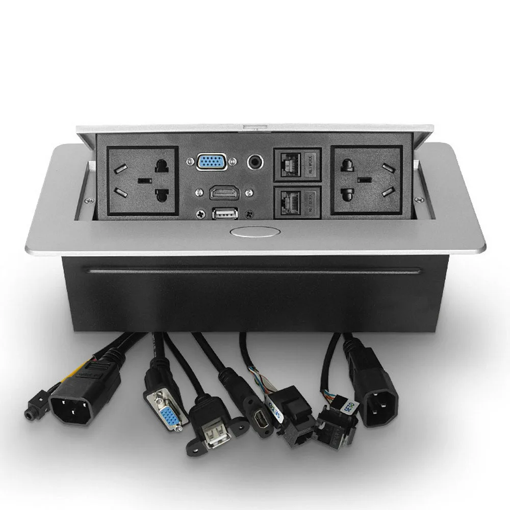 Настольная розетка VGA Аудио HDMI USB сетевой интерфейс кабель Универсальный разъем Конференц-зал всплывающая настольная розетка панель из цинкового сплава