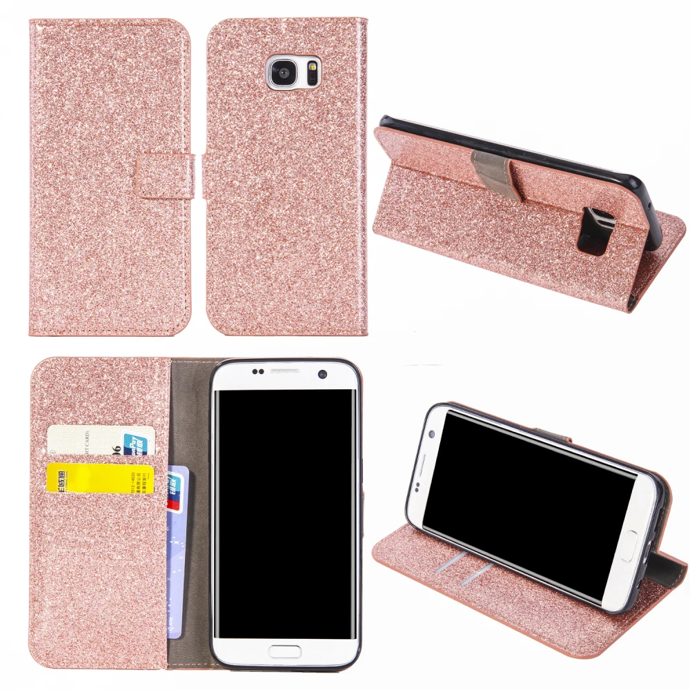 Блестящий кожаный чехол-бумажник для iphone 5 5S X 6 6S 7 8 plus Samsung Galaxy S7 Edge A8 S8 S9 Plus Note J330 J530