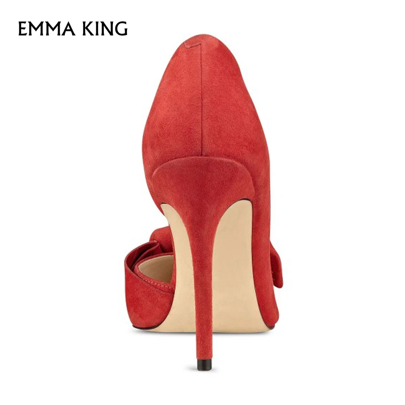 Emma king/Новые весенние элегантные замшевые туфли лодочки на шпильках с бантом
