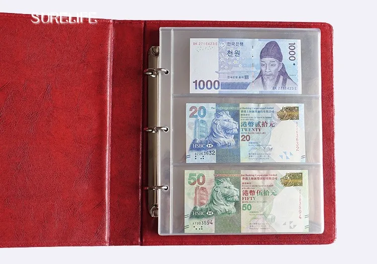 

20pcs/lot 3 row 252*195mm Banknotes album page high quality transparent album for paper money photo album