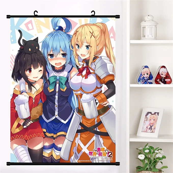 Аниме Манга KonoSuba Божье благословение на этом чудесном мире! Megumin Aqua Darkness Косплей настенные свитки Фреска плакат домашний декор - Цвет: W