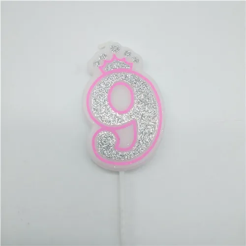 pink 9 1 шт. номер 0-9 свечи сверкающих из щепки, доступный цвет: розовый и синий корона свечи для детей с днем рождения украшения для торта для вечеринки поставки - Цвет: pink 9