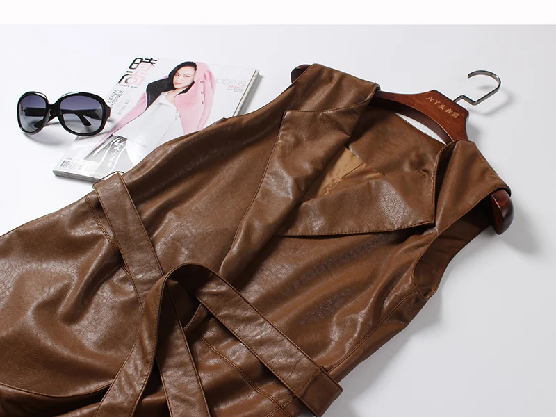 

High Quality Women Leather Vest PU Soft Long Vest Ladies Leather Motorcycle Vest waistcoat colete female WaistCoat Biker
