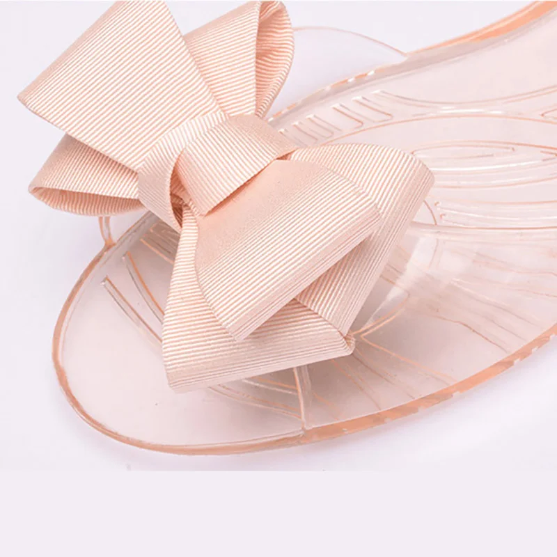 2019 г. Летние новые женские пляжные сандалии из прозрачного пластика с бантом