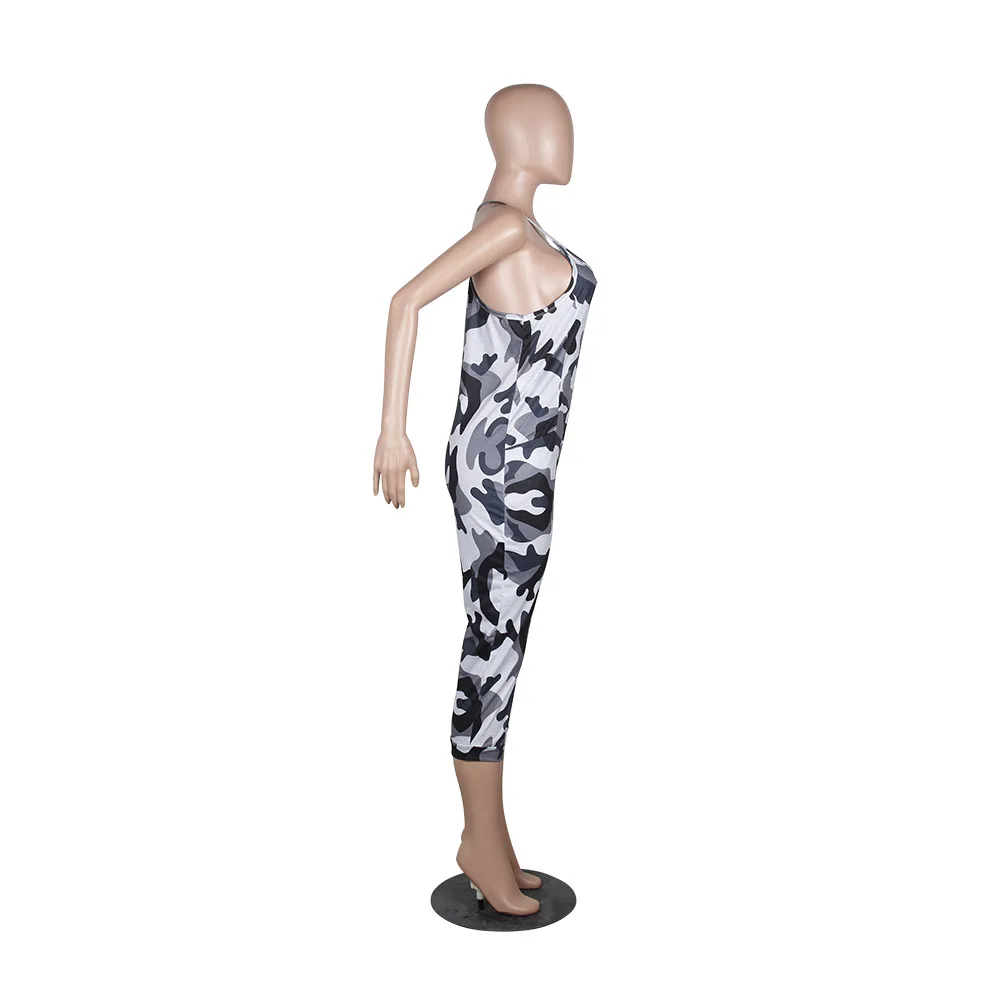 Камуфляж печати Сексуальная Bodycon комбинезон Для женщин Спагетти ремень спинки Одна деталь в целом Лето глубоким v-образным вырезом костюм пляжного типа без рукавов