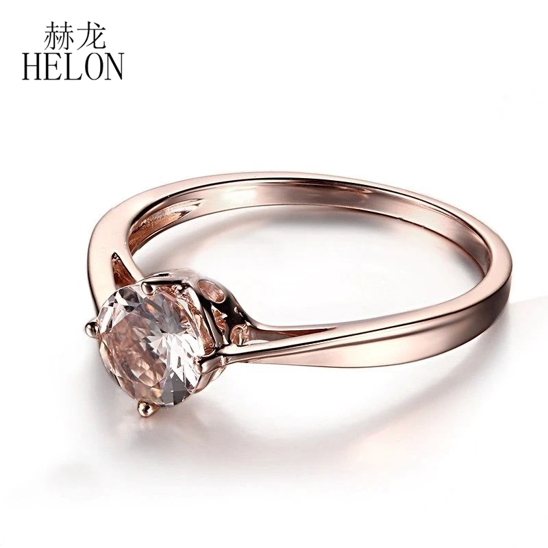 HELON Solid 14 к розовое золото Сертифицированный Круглый 6 мм натуральный морганит обручальное кольцо женское элегантное свадебное Драгоценное кольцо