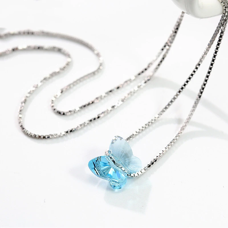 Милые бусы-бабочки ожерелье кулон кристаллы от Swarovski-Elements Настоящее серебро 925