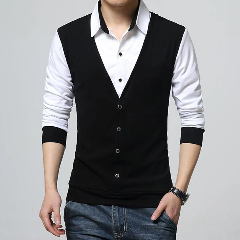 Мужская приталенная рубашка поло с длинным рукавом в Корейском стиле|Поло| |